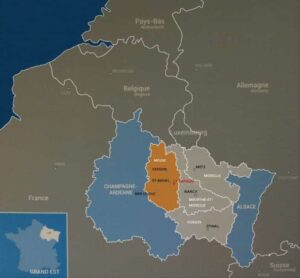 Meuse (oranje) – Lorraine (oranje + Lichtgrijs) – Grand-Est (+ Blauw)